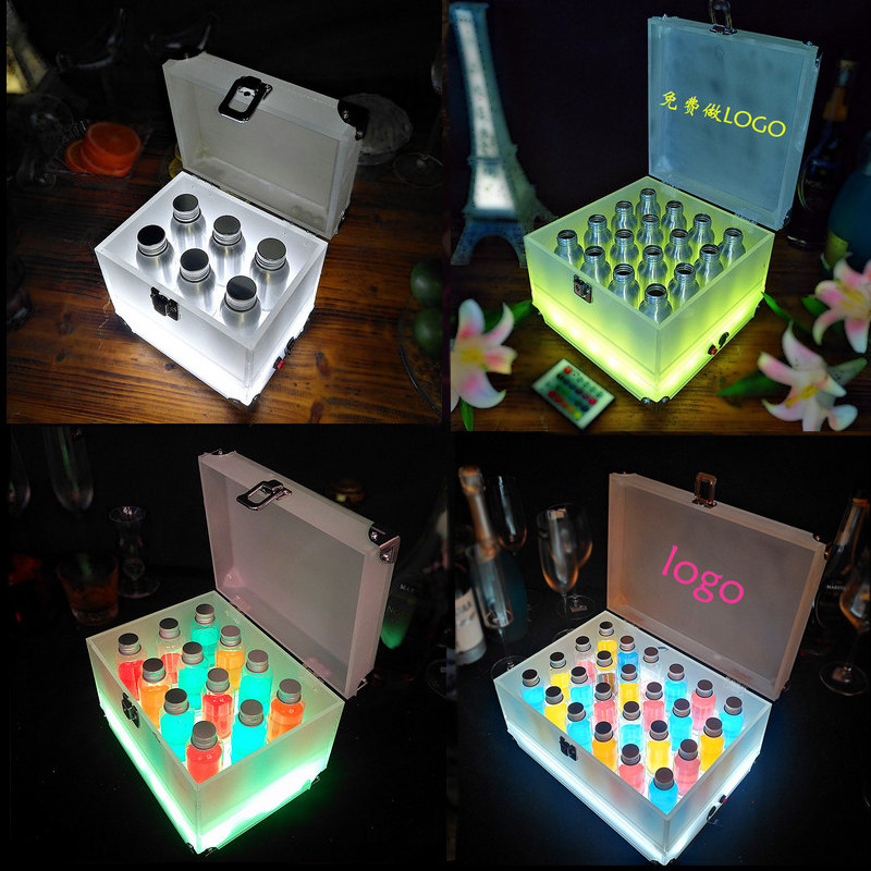 Glowing Cocktail Box Bar Creative LED Test Tube Rack Acrylic Wine Glass Rack Box Rechargeable Dry Ice Aluminum Bottle Box