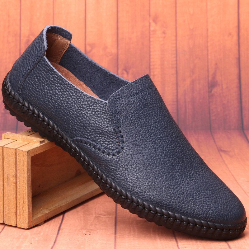 Men Casual Leather Shoes Genuine Leather 100 Hitch Shoes Sloppy Shoes Soft Bottom Shoes Soft Face Leather Driving Monolayer Leather Single Shoes