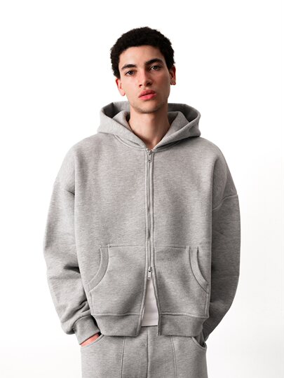 Blank Map American short boxy double zipper sweatshirt cleanfit heavyweight 500g stand-up hoodie men's trend