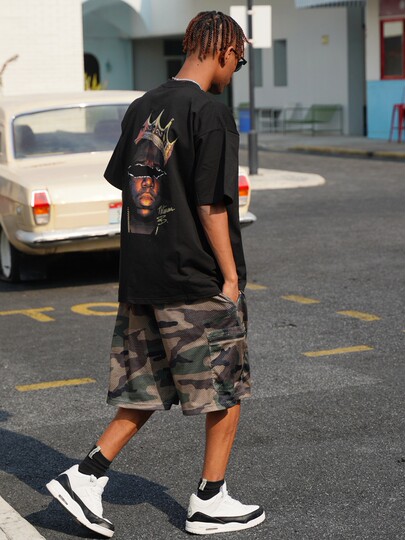 Califans American trendy hip-hop loose large size casual multi-pocket comfortable sports camouflage mesh five-point shorts for men