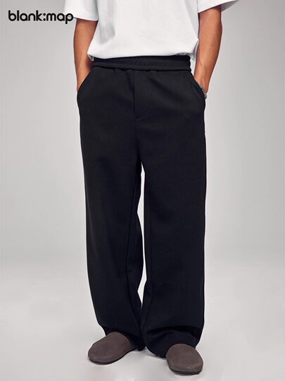 Blank Map spring and autumn casual 380g silhouette air layer loose drape knitted straight scimitar sweatpants for men and women