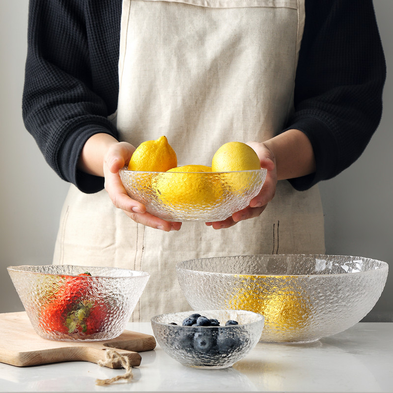 Hammer glass transparent household glass bowl creative vegetables fruit salad bowl snack snack ice cream bowl large bubble bowl