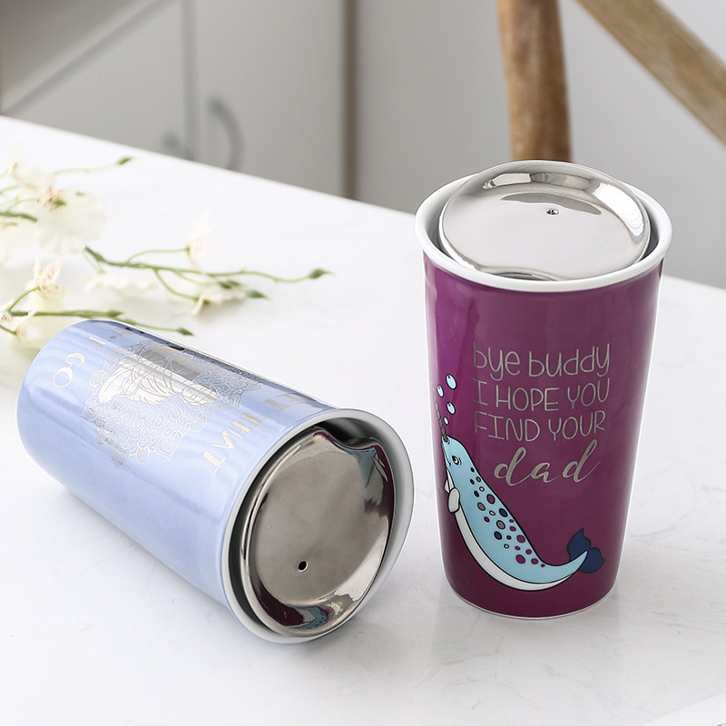 Japan-style heat resistant double layer ceramic accompanying cup creativity with lid coffee milk tea cup portable heat insulation drinking cup