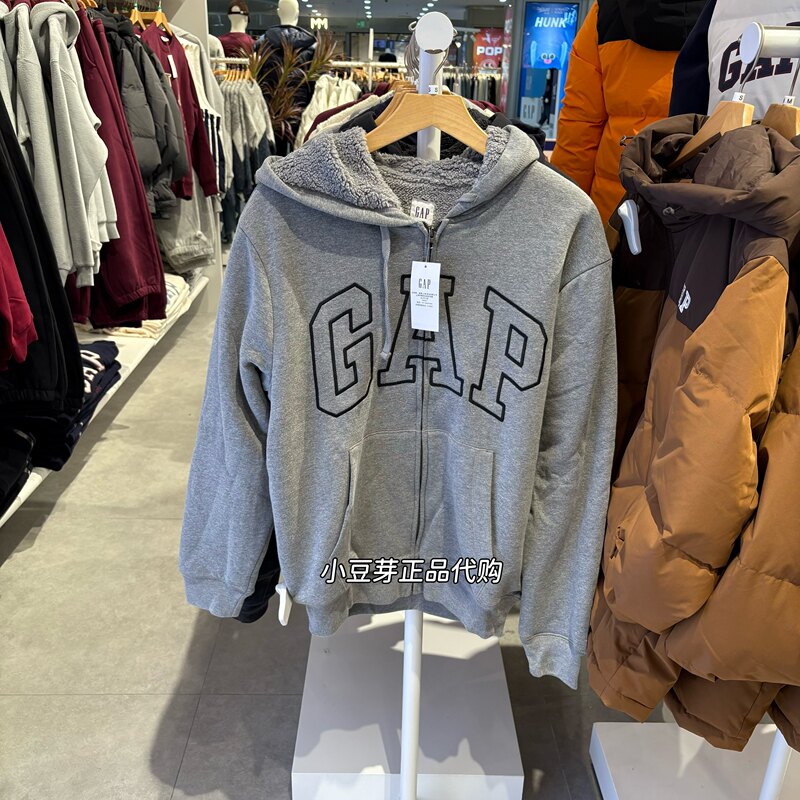 [Cheng Yi Endorsement] Gap Men's and Women's Clothing 2025 Autumn Collection Logo Faux Shearling Hoodie Sweatshirt 789781