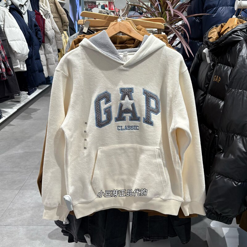 Gap Men's and Women's Clothing 2025 Winter New Style Logo Patch Embroidered Fleece Loose Hoodie Sweatshirt 831268