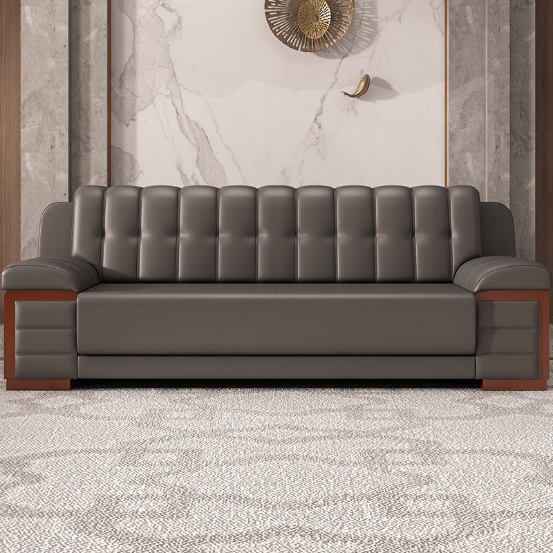 Office VIP talks sofa tea table Composition minimalist genuine leather owner Business Guests Reception sofa Trio Throne