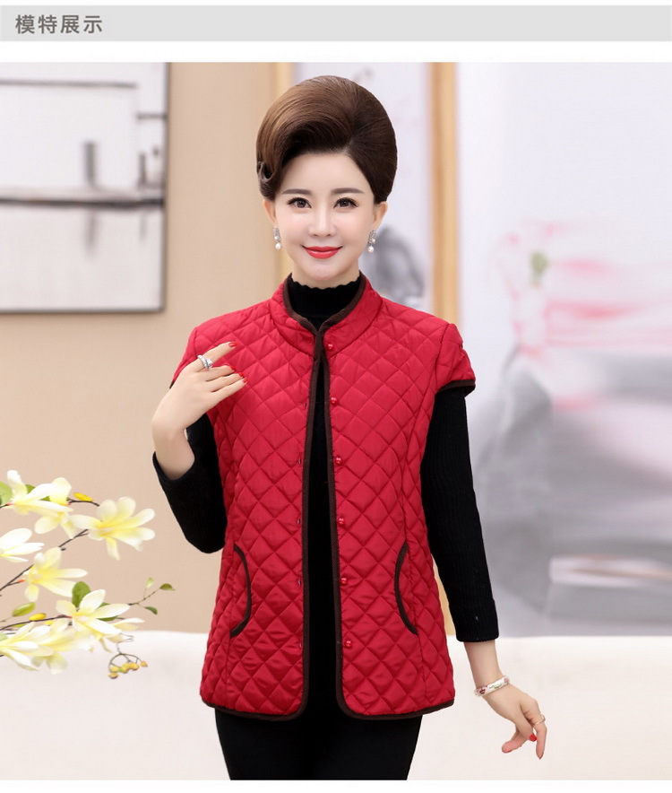 Mùa thu và mùa đông trung niên của phụ nữ áo vest cotton kích thước lớn mẹ tải mùa thu không tay áo khoác ấm áo kiểu tuổi 40