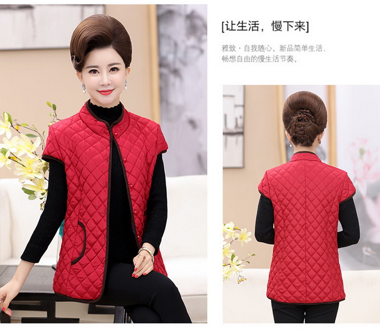 Mùa thu và mùa đông trung niên của phụ nữ áo vest cotton kích thước lớn mẹ tải mùa thu không tay áo khoác ấm áo kiểu tuổi 40