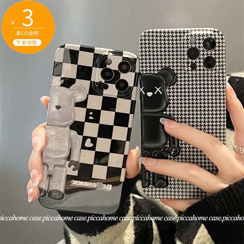 Tide board grid stereo bear applies to Apple 11 mobile phone protection shell iPhone 13 personality 12 promax female x xr