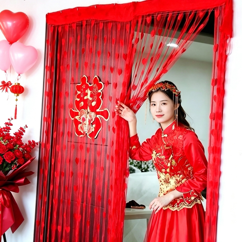 Romantic Small Heart-Shaped Entrance Partition Curtain, Wedding Curtain, Heart-Shaped Door Curtain, Wedding Room Decoration, Wedding Veil Curtain, Wedding Celebration String Curtain