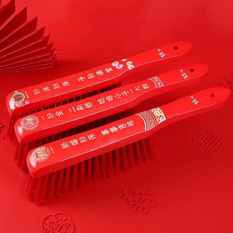 Dowry Tie Wedding Celebration With Red Sweep Dust Removal Bed Brush Soft Hair Long Handle Cleaning Brush Creative Crystal Sweep Bed Broom
