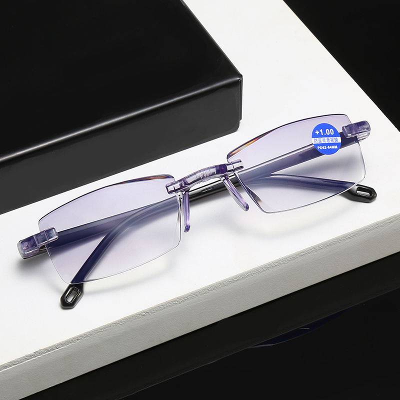 Old Flower Glasses Women No Frame Diamond Cut Border Blue Light Integrated Super Light Gradual Layer Color High Definition Fashion Care Destination Old Mirror Man