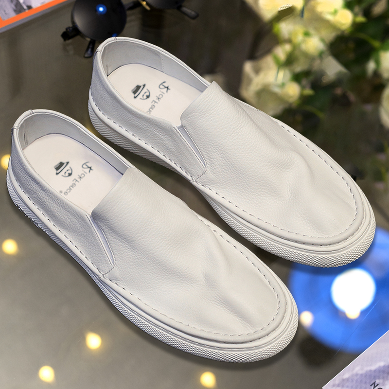 Summer Japanese Style Trendy Loafers Genuine Leather Breathable Casual Shoes Skate Shoes Men's White Slip-On Shoes Men's Shoes
