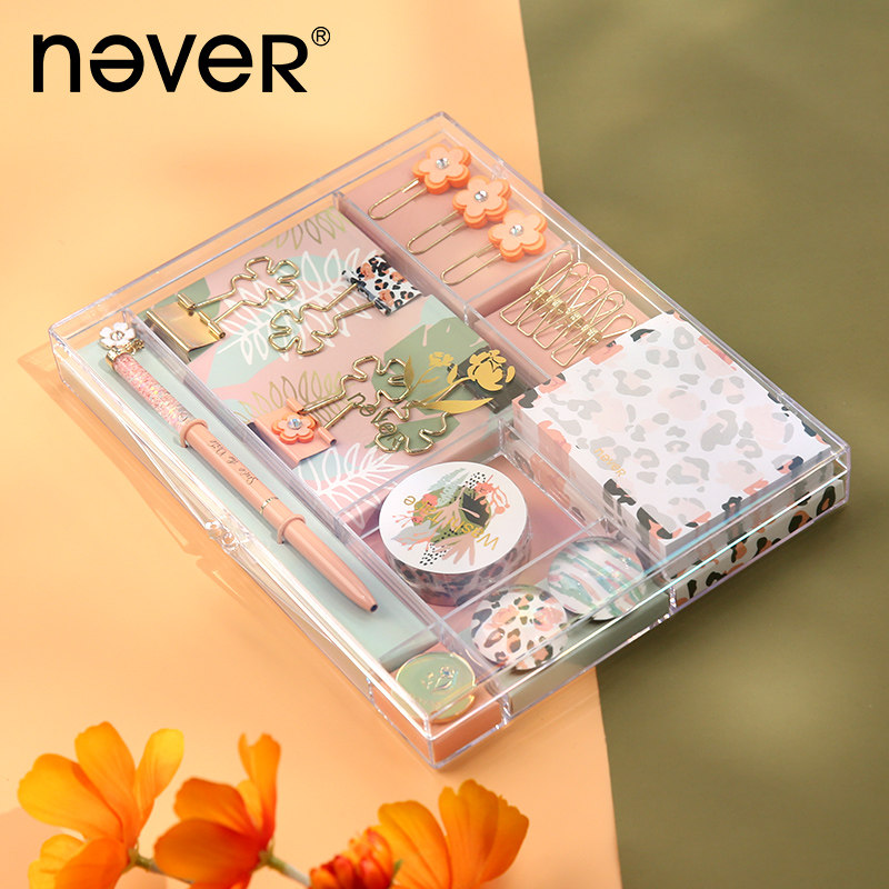 neverBAO WEN flower stationery set gift box hand account making tools and paper tape ticket holder magnetic buckle metal pen