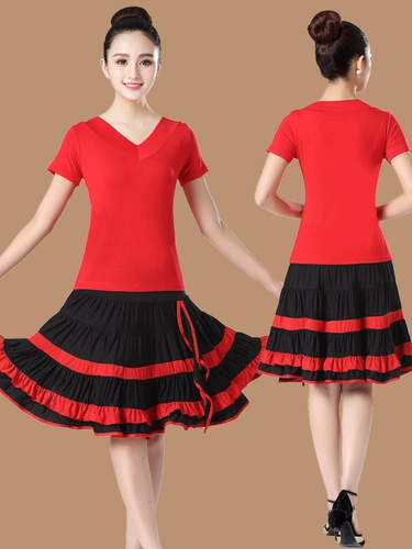 Танцующий комплект для пожилых людей, футболка, платье, костюм, для среднего возраста, короткий рукав