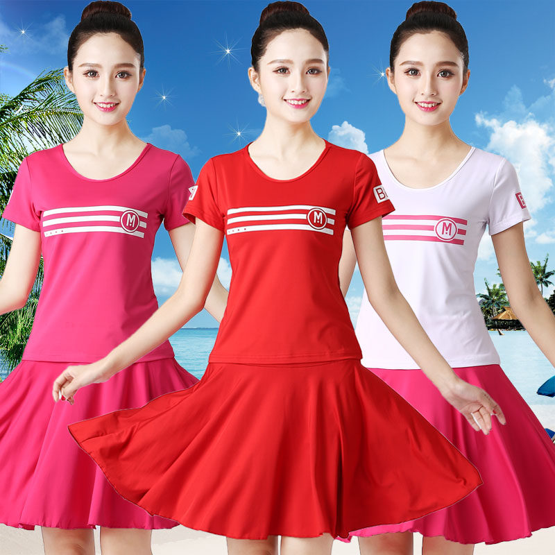 2022 square dance outfit new suit Summer sports Jump dance suit Short sleeves Short skirts Performance Costume Women