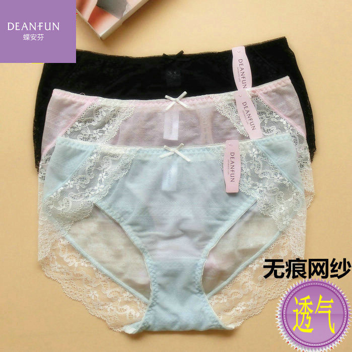 Die Anfen seamless underwear women's summer lace counter mid-waist solid color seamless mesh women's boxer underwear head
