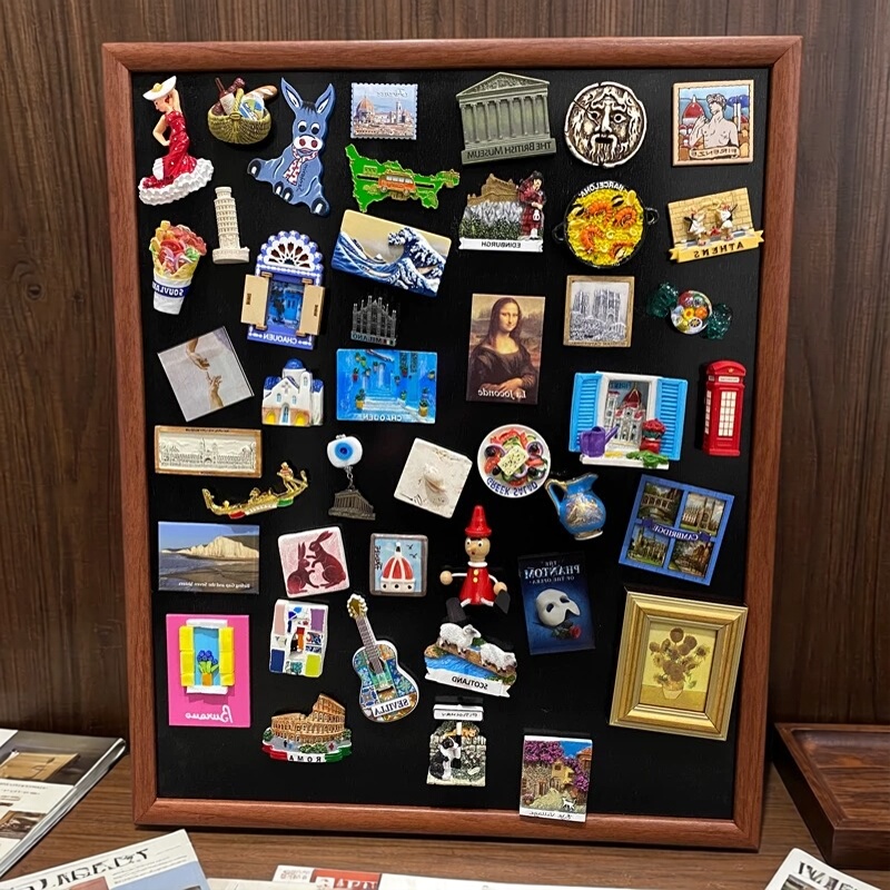 Magnetic Refrigerator Display Board for Collecting Fridge Magnets, Small Blackboard for Wall Storage, Photo Frame Collection, Wall-Mounted Background Board with Stand