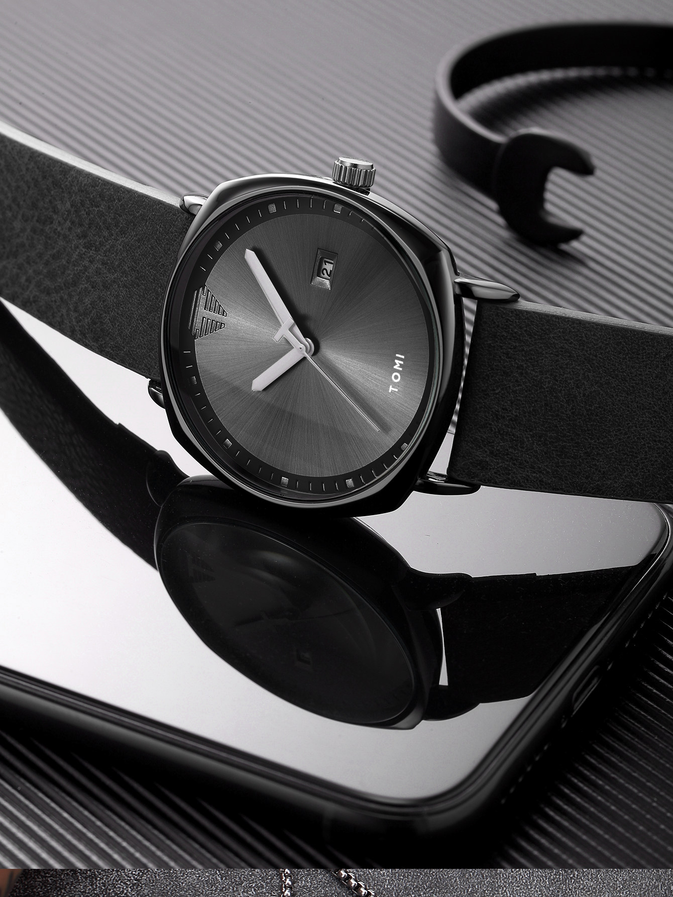 TOMI Calendar Simple Men's Quartz New Leisure Trend Student Waterproof Large Dial Movement Mirror Face Watch_voghion.com