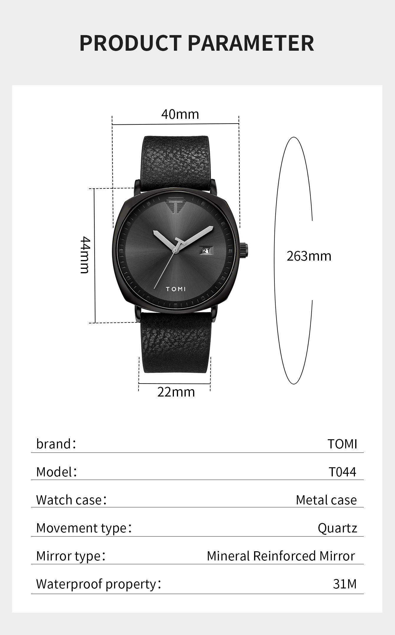 TOMI Calendar Simple Men's Quartz New Leisure Trend Student Waterproof Large Dial Movement Mirror Face Watch_voghion.com