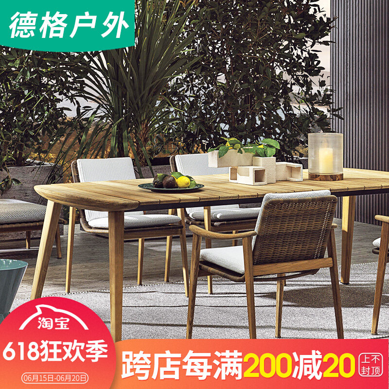 Outdoor table and table grapefruit rattan choreography Villa Courtyard Garden Garden Furniture Folk and wind outdoor terrace solid wood long table and chairs combination