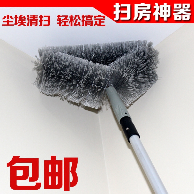 Cleaning Tool with Extended Rod, Round Brush for Dust Removal, Telescopic Rod for Sweeping Dust and Cobwebs, High-Reach Duster for Dusting and Sweeping