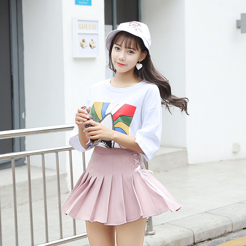 日系软妹学院风甜美少女侧绑带高腰短裙百褶半身裙A字裙打底裙在类目 女装/女士精品, 半身裙中 - 来自Buy2taobao.com提供专业的淘宝代购服务
