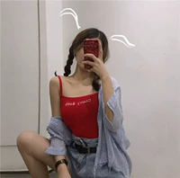 Mùa xuân phiên bản Hàn Quốc của phụ nữ thêu chữ bên trong áo vest nữ mỏng, mặc áo crop top - Áo ba lỗ áo cổ đổ