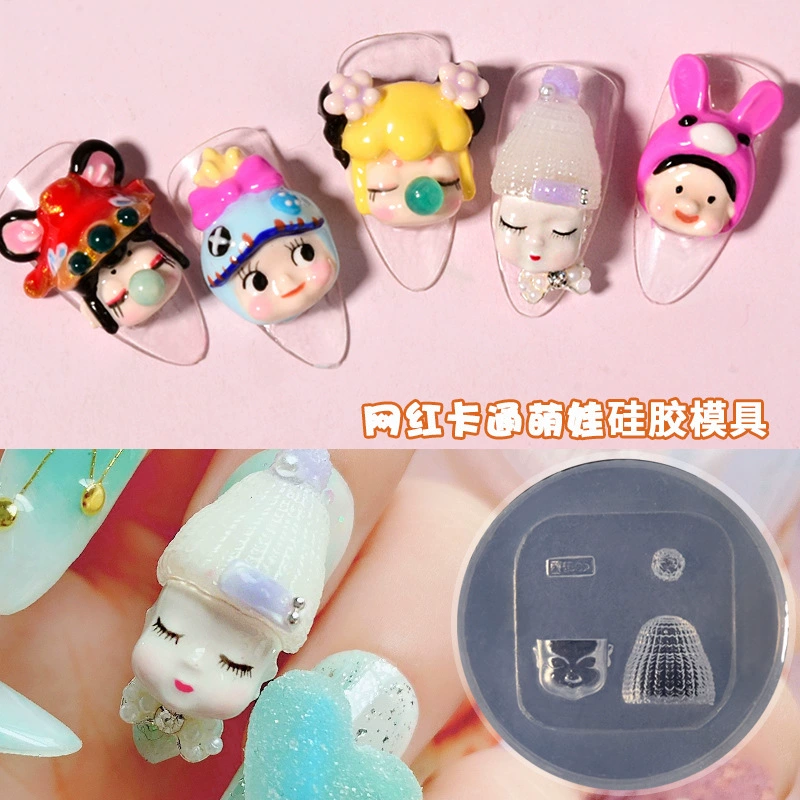 Net Red New Nail Art Sleeping Baby Khuôn 3D Stereo Baby Face Hat Dễ thương Phim hoạt hình Silicone Khắc Dụng cụ tháo khuôn - Công cụ Nail