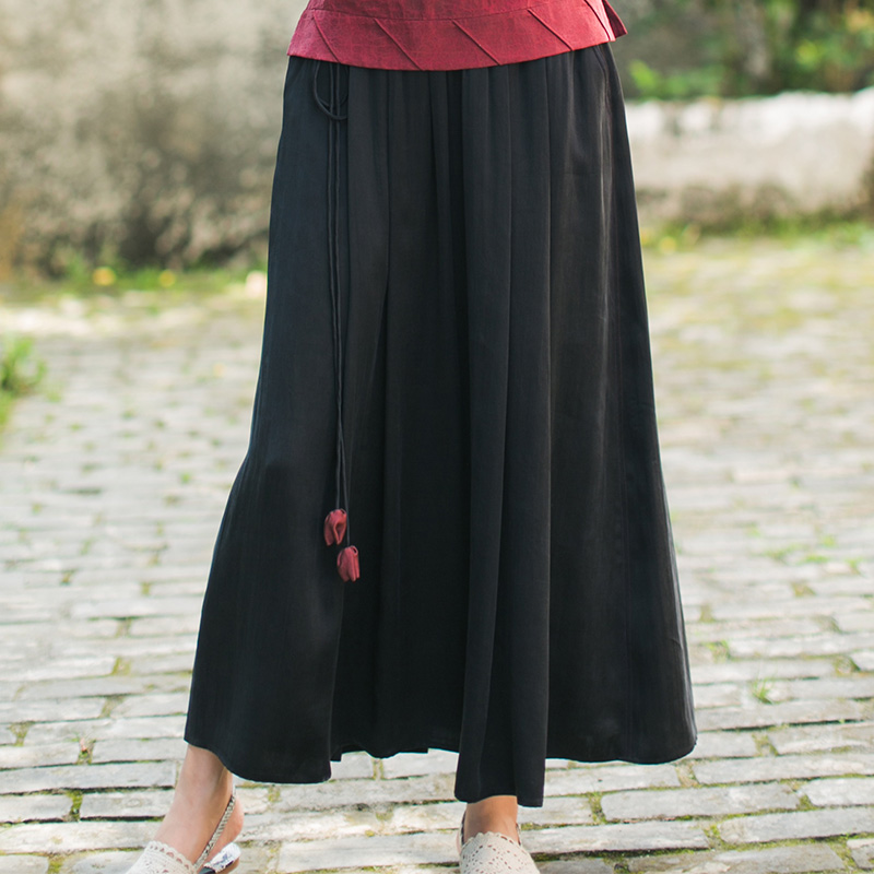 Zhu's original (walk on the cloud end) true silk satin cloud yarn reworking machine embroidered with lace half body dress retro long skirt summer