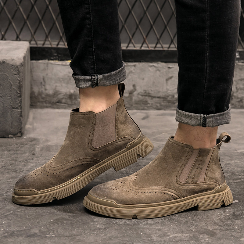 Spring Martin boots men's British frosted leather brogue boots mid-tube breathable skateboard shoes tooling shoes Chelsea boots