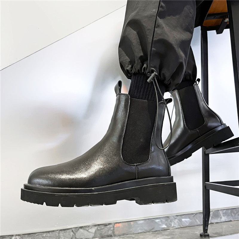Chelsea boots men's winter plus velvet snow cotton shoes British style Korean version of the tide in the tube boots black leather Martin boots