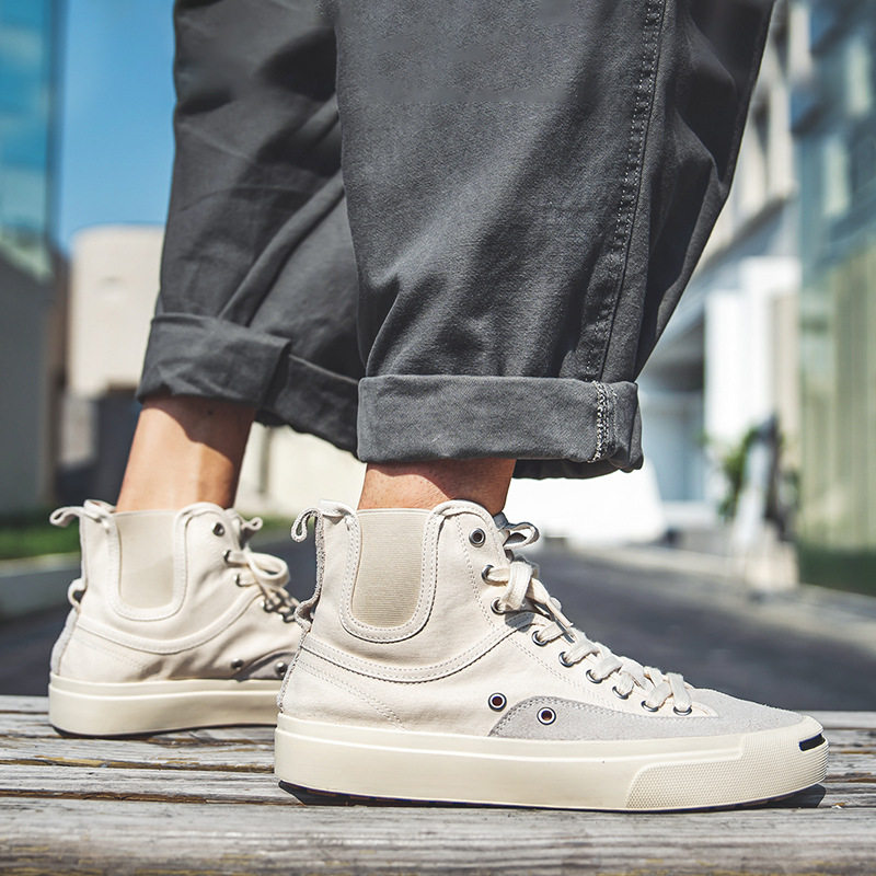 High cylinder sails shoes men's new summer trends 100 hitch Breathable Casual Shoes Low Mid help genuine leather Han version Slide Board Shoes