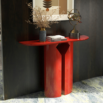 Semi-circular entrance table Light luxury entrance entrance cabinet Simple modern rock board entrance hall Chinese red curved end view table