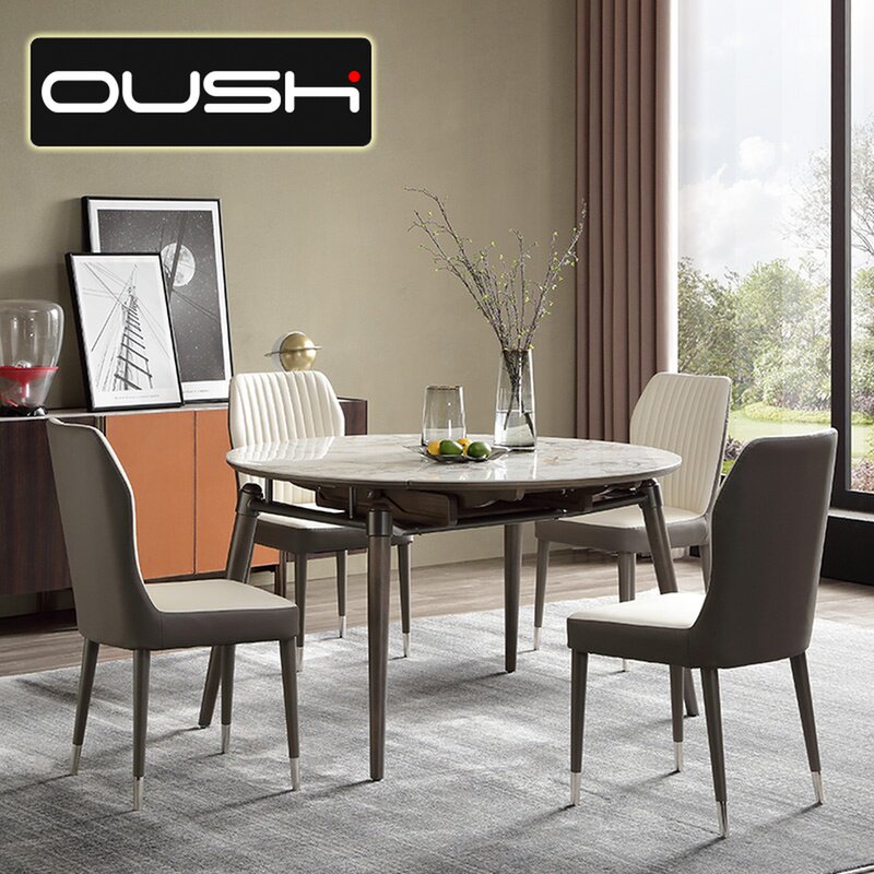 Italian minimalist telescopic slate dining table small apartment household solid wood round dining table and chair combination variable round table square table