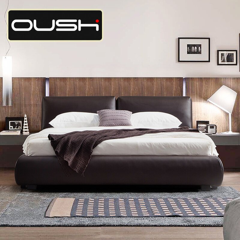 Italian minimalist leather bed leather bed head layer cowhide simple modern small apartment 1 8m double bed light luxury master bed