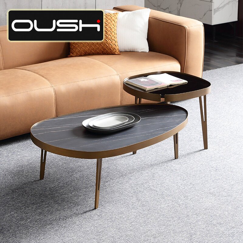 Italian-style slate coffee table modern minimalist small apartment living room bronze designer light luxury creative special-shaped coffee table
