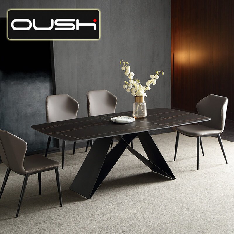 Italian style minimalist rock plate table minimalist modern square 6 people dining table Nordic small family light lavish dining table and chairs combined