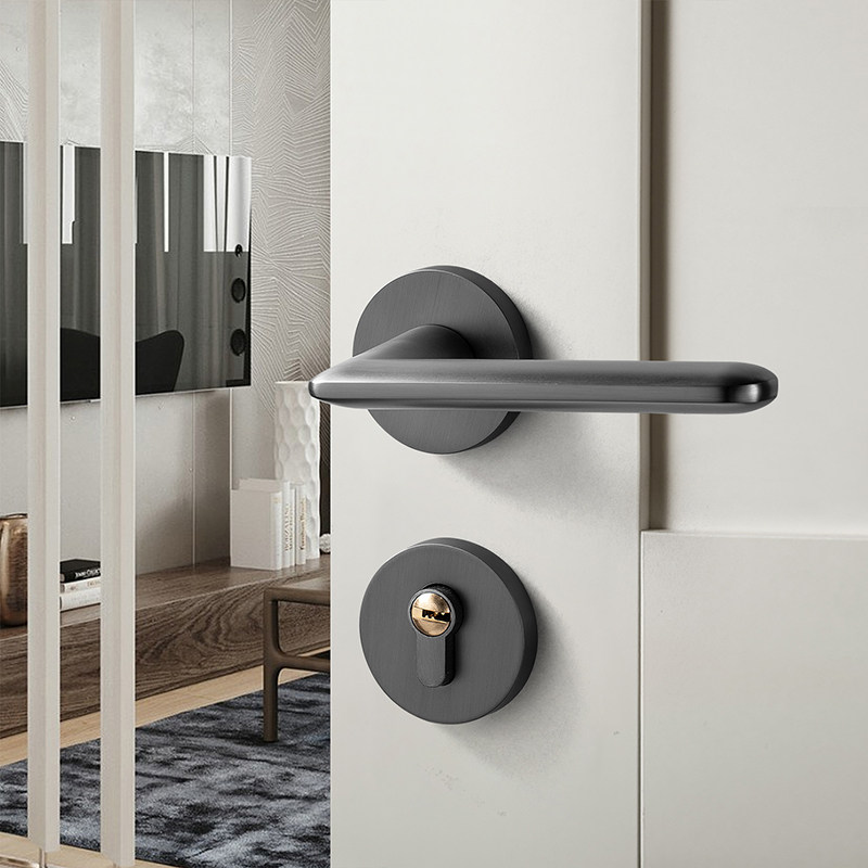 Simple two-piece door lock Nordic interior bedroom black gray door handle magnetic suction mute room door lock modern home lock