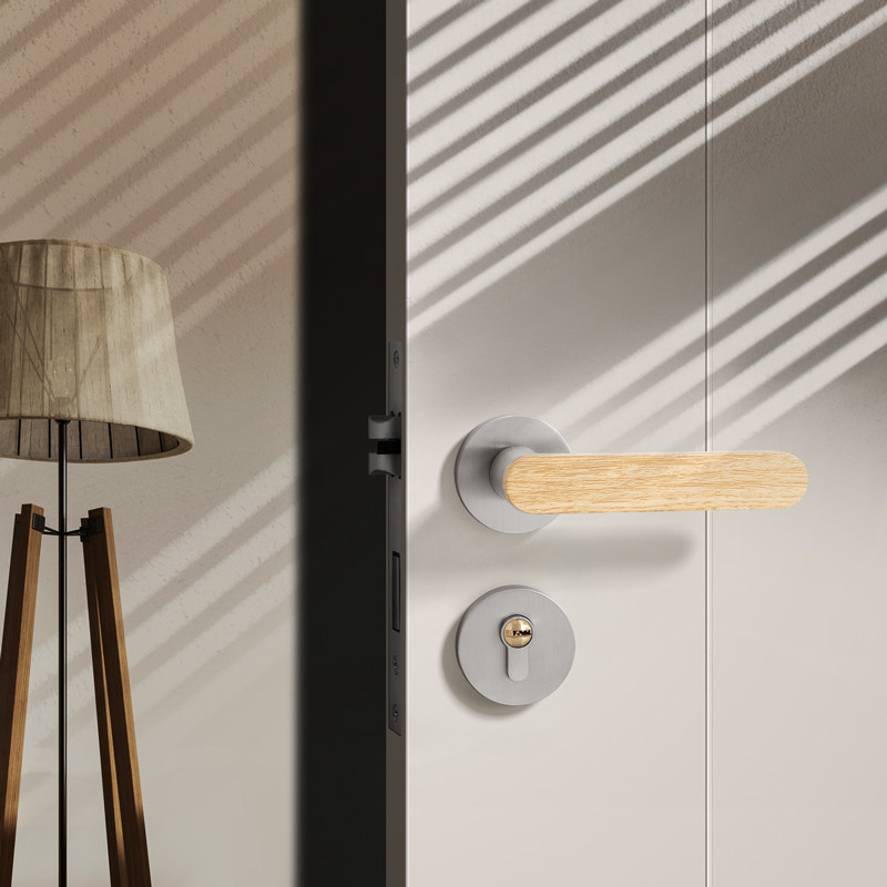 Door lock indoor bedroom door lock new Chinese solid wood door handle two-piece lock magnetic silent door lock home lock