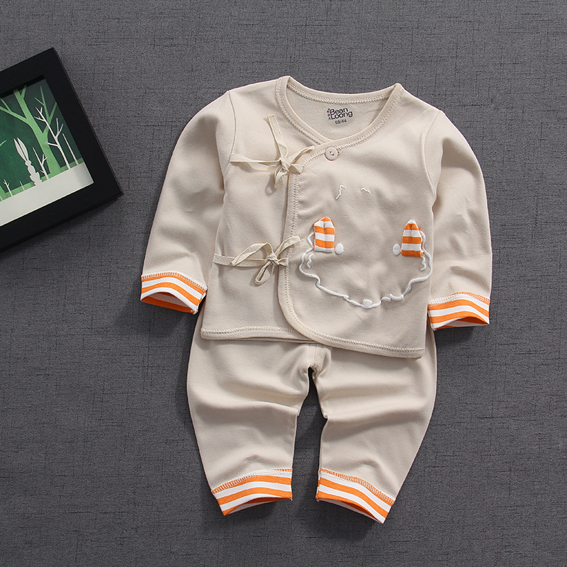 Bean Rồng sơ sinh bộ đồ lót mùa xuân và mùa thu bé dài tay áo mở cắt quần áo tinh khiết bông thiên về quần mùa thu bộ hai mảnh.