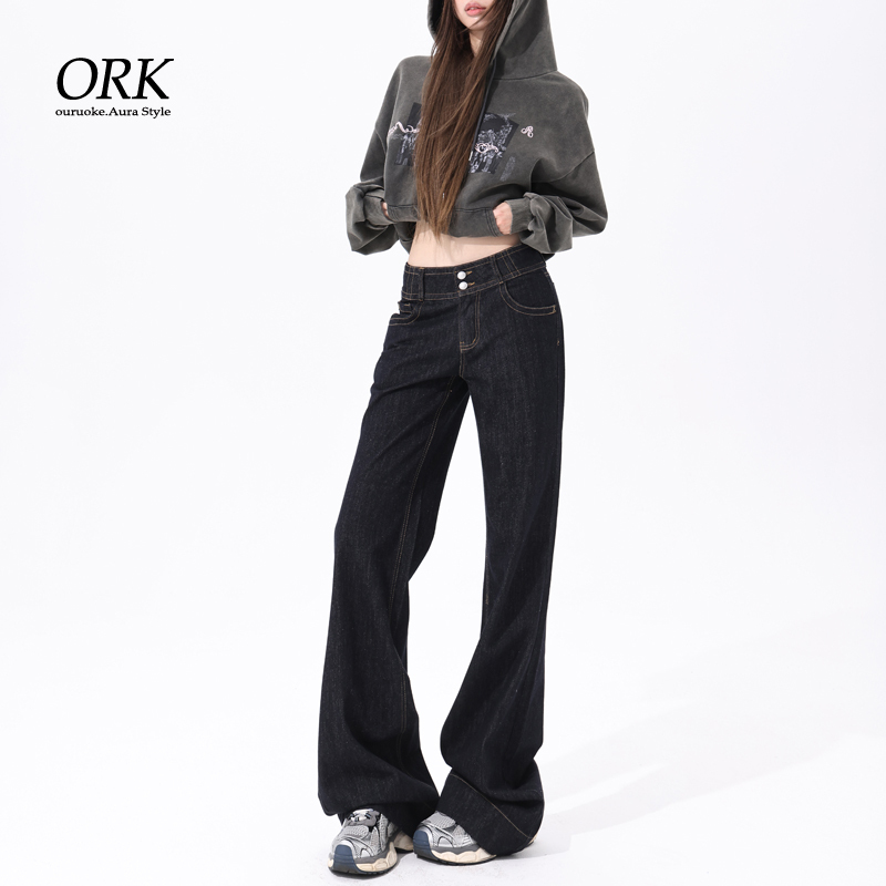 American Retro Dark Blue Low-Waisted Flared Jeans for Women 2026 Spring and Summer Low-Waisted Versatile Slimming Flared Casual Pants