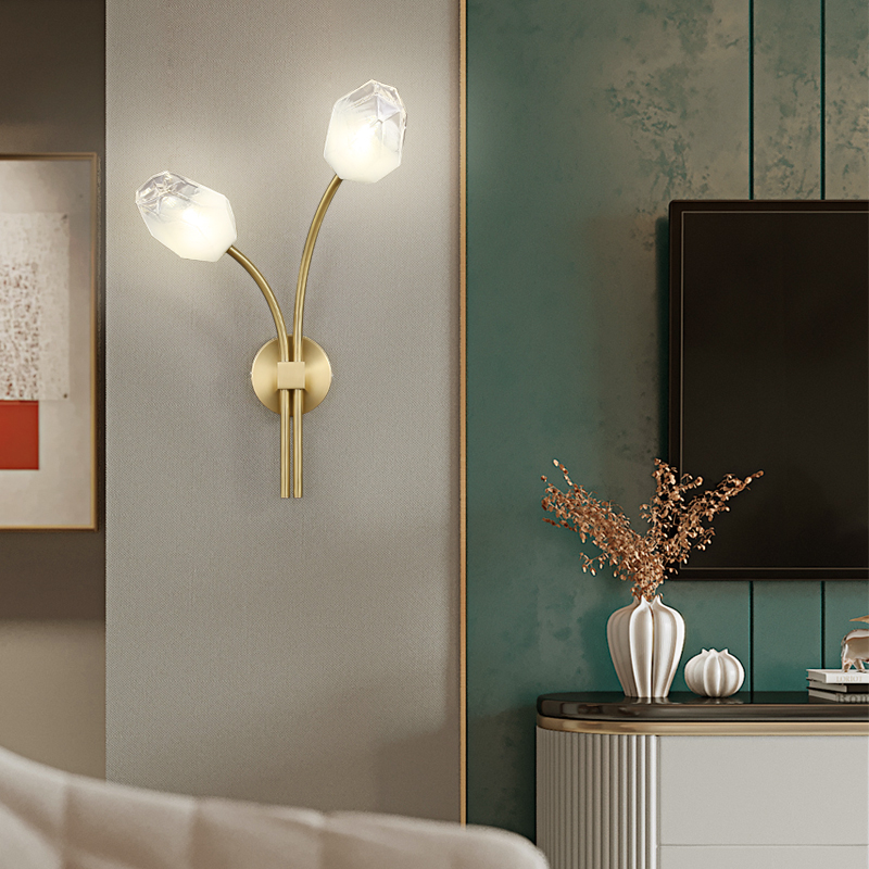 Modern all-copper light luxury crystal wall lamp simple living room background wall lamp aisle corridor creative bedroom bedside lamp