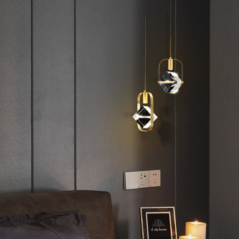 Light Extravagant Bedroom Headboard Pendant Lamp Modern Minima Full Copper Long Line Small Chandelia Creative Personality Net Red Crystal Lamp