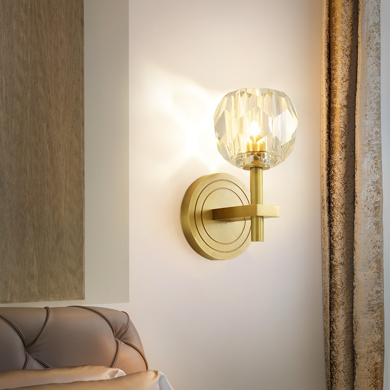 Light luxury All-copper crystal wall lamp Nordic living room background wall lamp Bedroom bed head wall lamp Aisle stair lamp