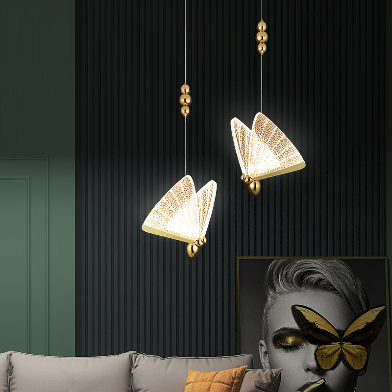 Bedside small pendant light modern minimalist butterfly bedroom dining room lamp duplex rotating stairs Long hanging lamp light lavish living-room light