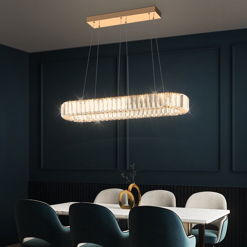 Dining Hall Chandelia Modern Minimalist Led Home Light Lavish Strip Crystal Chandelia Nordic Oval Dining Room Bar