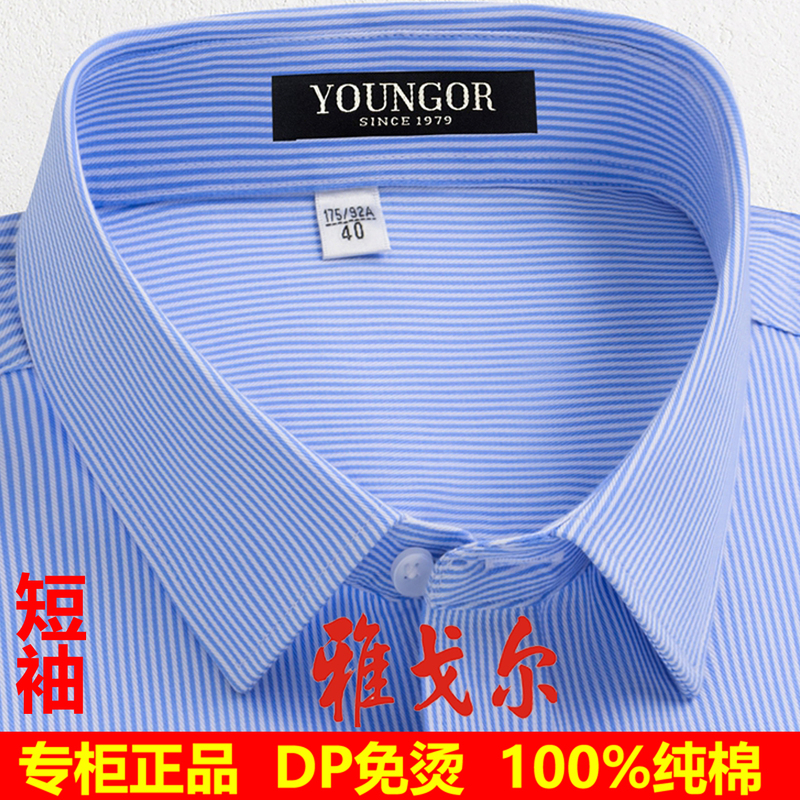 2026 New Model Youngor Men's Short-Sleeve Shirt, High-End Pure Cotton Dp Non-Iron Full Cotton Formal Striped Plus-Size Shirt