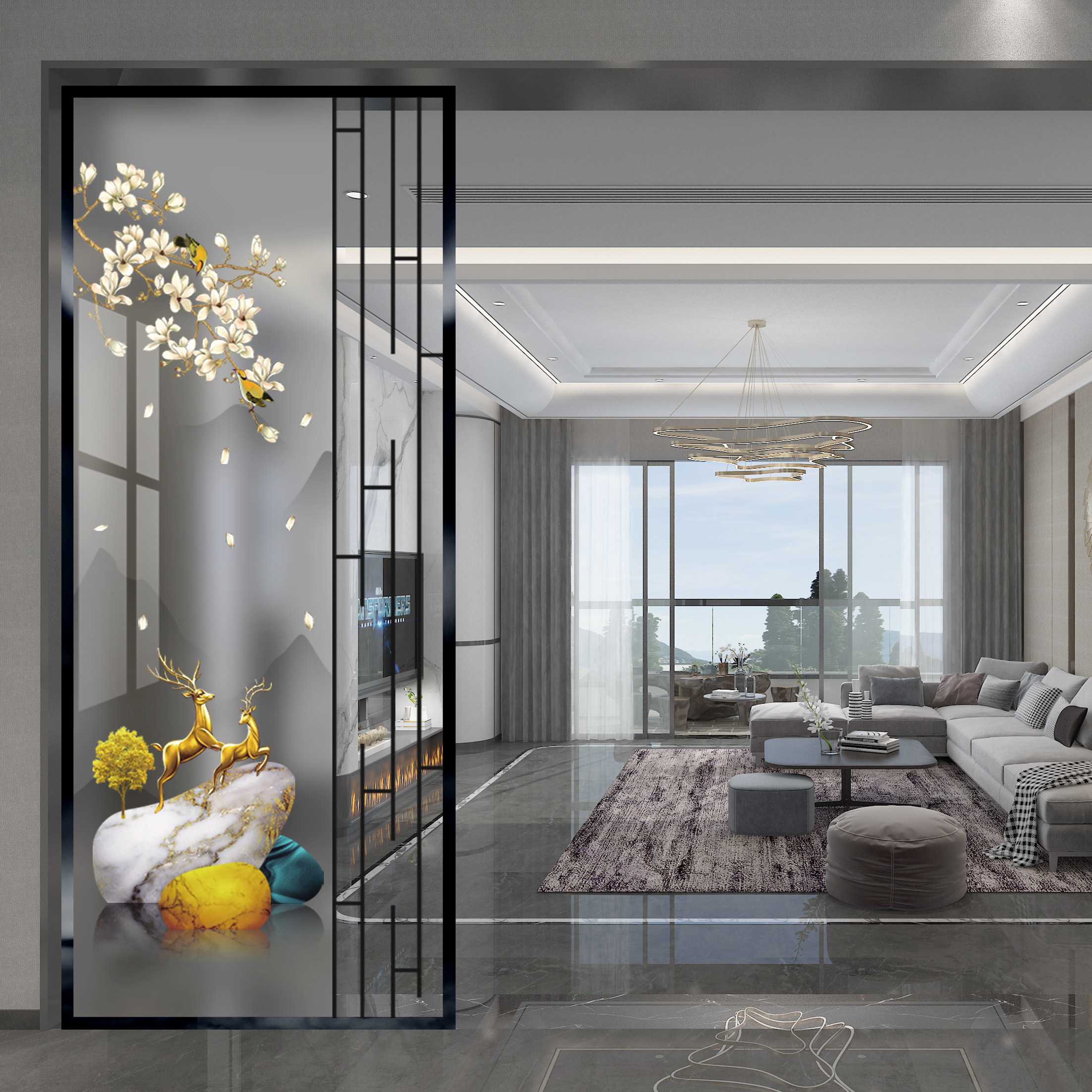 Modern minimalist living room glass screen partition blocks dining room bedroom light luxury mobile home decoration entry porch