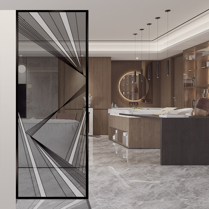 Light Extravagant Minimalist Modern Entrance Glass Screen Partition Wall Bedroom Living Room Genguan Shelter Office Mobile Home
